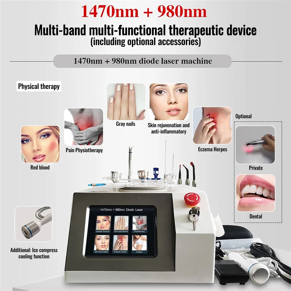 Yüksek güçlü 1470nm + 980 nm diyot lazer makinesi